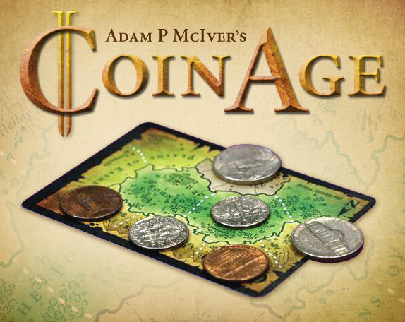 Omslagsbild för Coin Age, som visar en karta och en samling mynt som tar plats på den.