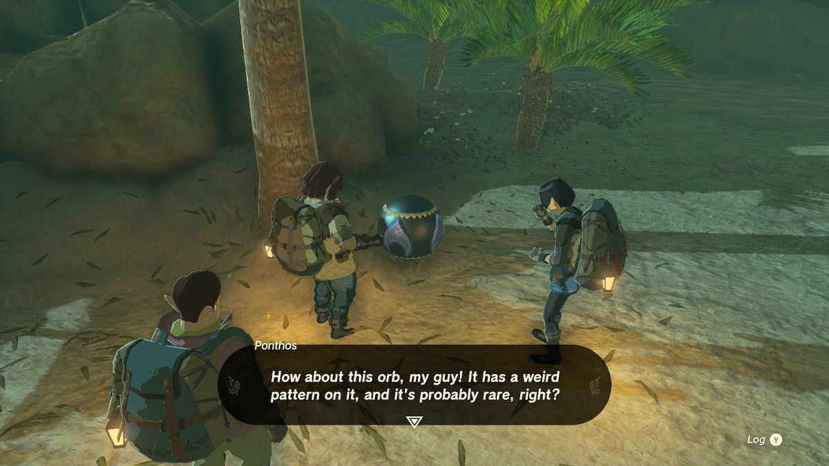 Ponthos berättar för Link om den märkliga orben i Zelda: Tears of the Kingdom