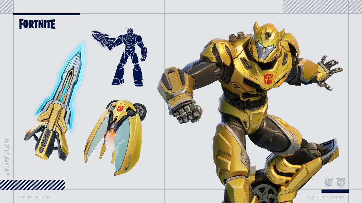 Konstverk visar Bumblebee-outfiten och backbling och hacka från Fortnite