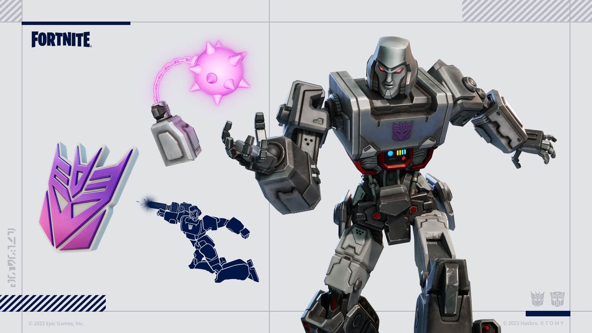 Konstverk visar Megatron-outfiten och backbling och hacka från Fortnite