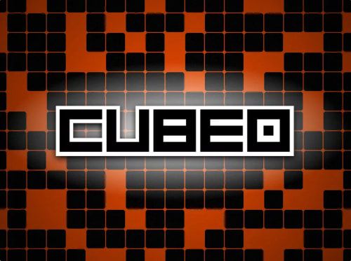 Omslagsbild för Cubeo, med kubistisk text och svarta rutor mot orange bakgrund.