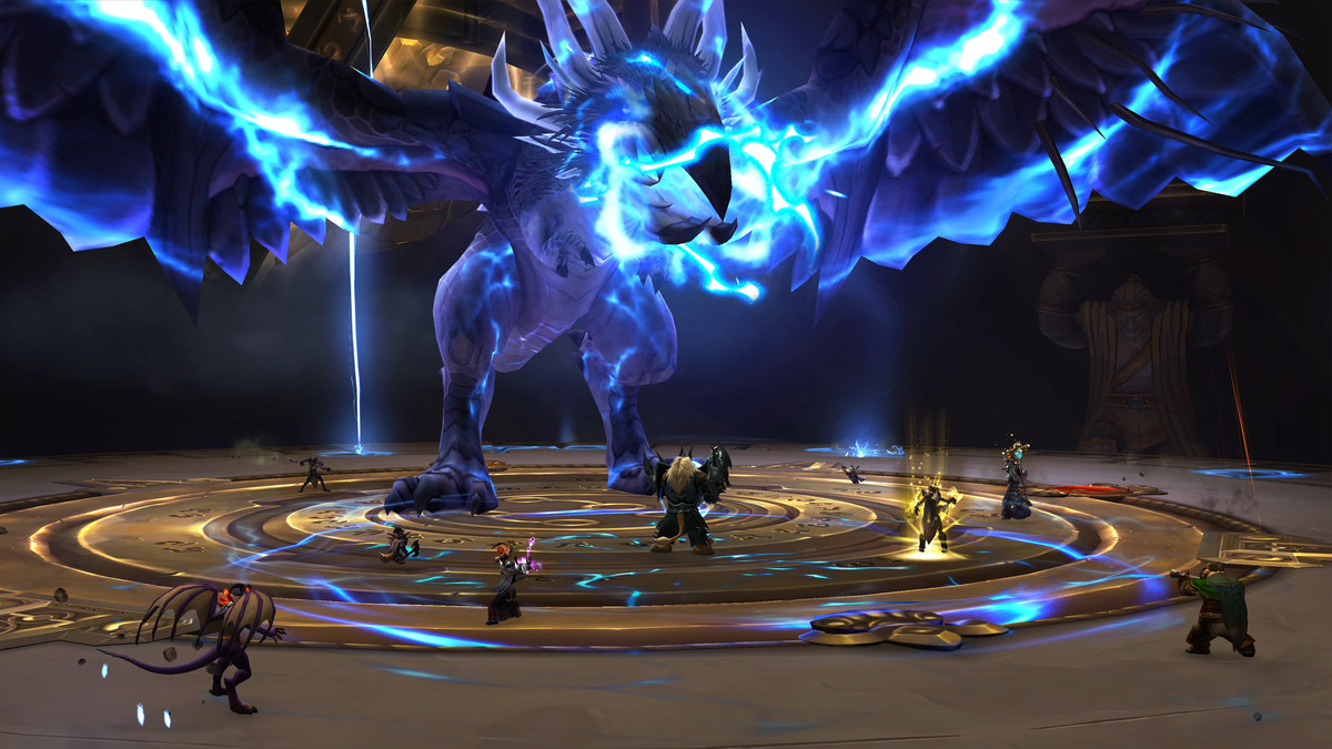 World of Warcraft-spelare slåss mot den primalistiska draken Raszagath i räden Vault of the Incarnates.