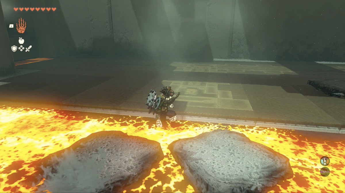 En bild på Link som hoppar över lavaplattor i The Legend of Zelda: Tears of the Kingdom.