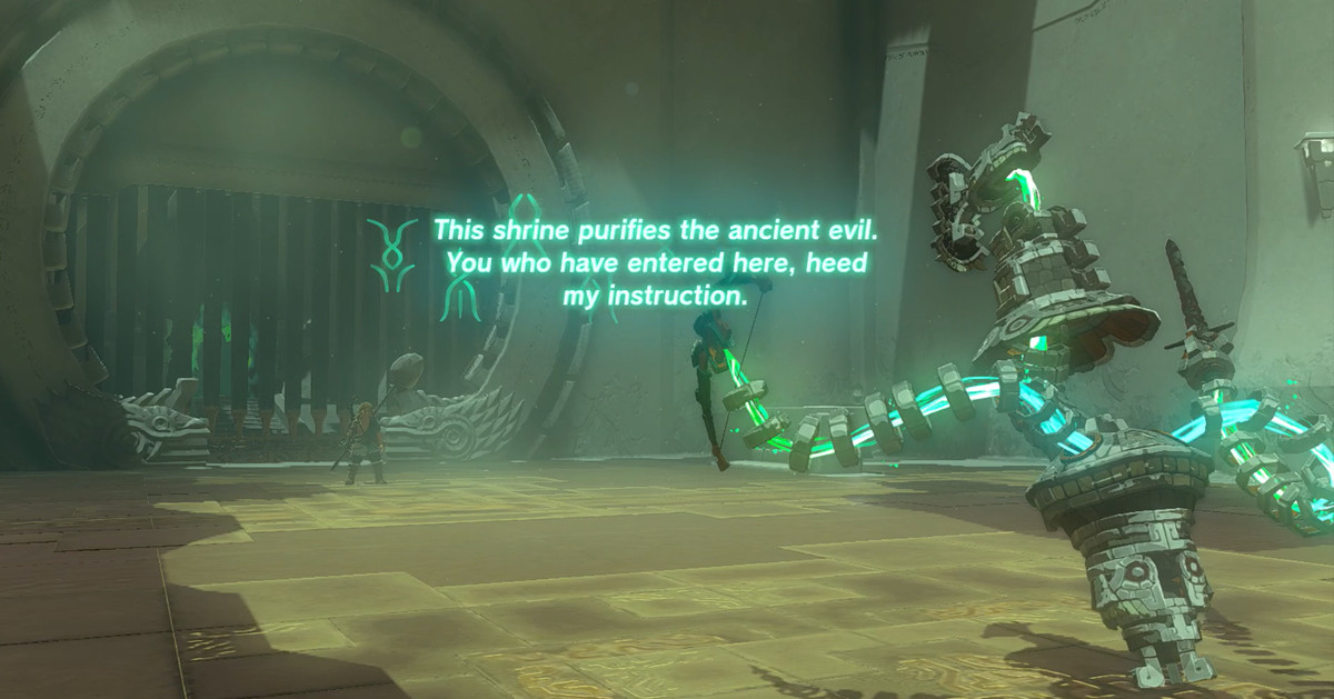 Länk som kämpar mot en konstruktion i Kyononis Shrine i The Legend of Zelda: Tears of the Kingdom