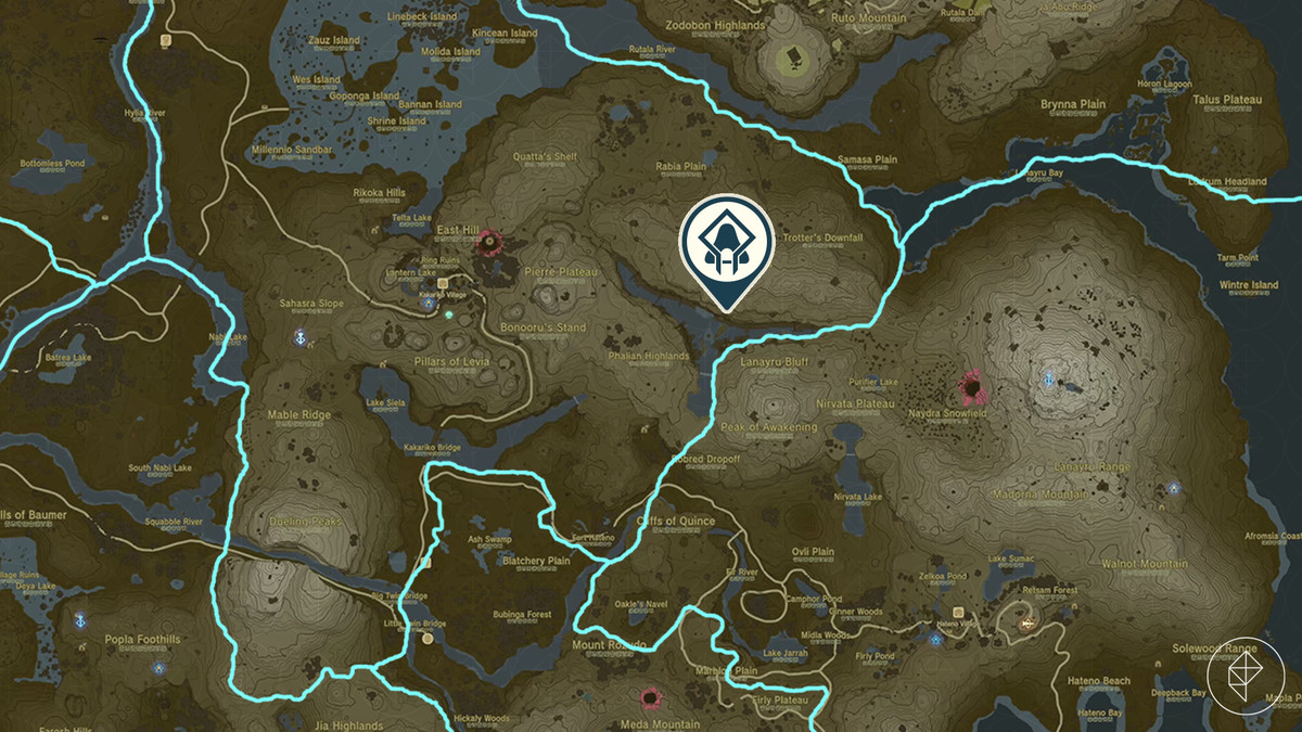 Karta som visar var man hittar O-ogim Shrine i Zelda: TOTK