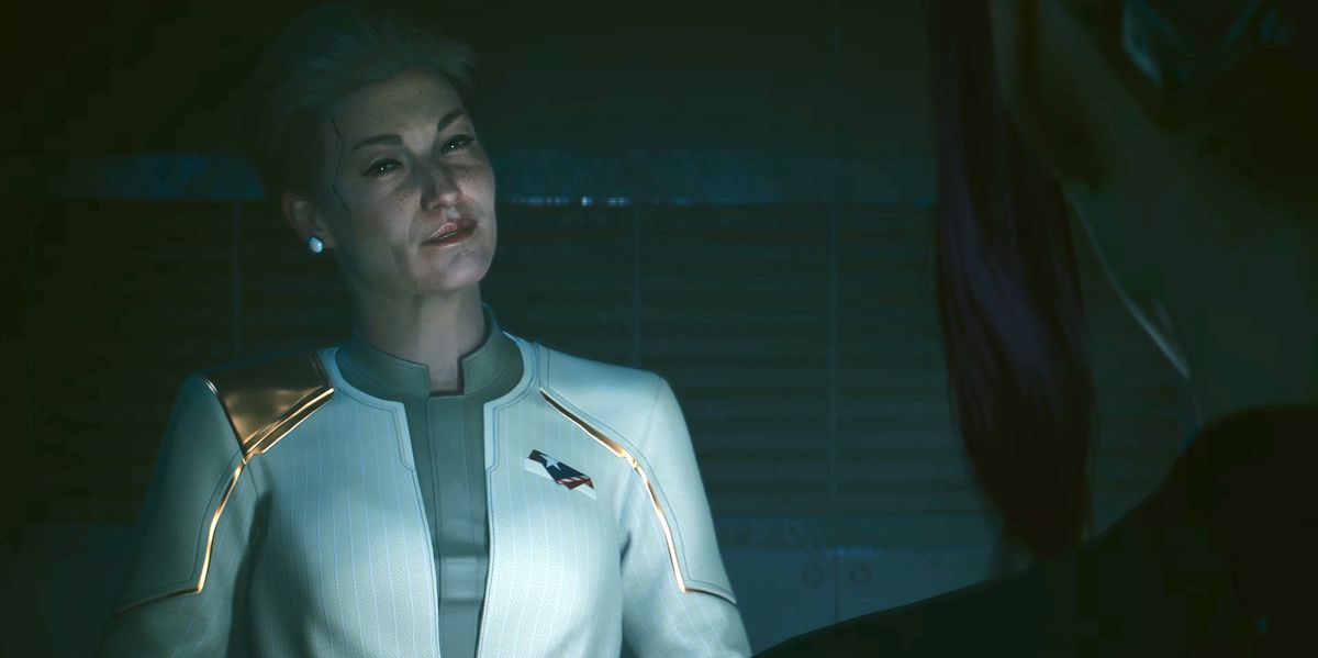 President Rosalind Myers talar till V i en skärmdump från Cyberpunk 2077: Phantom Liberty