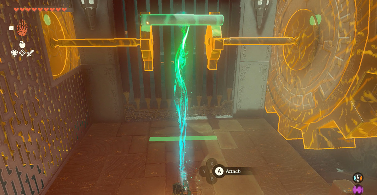 Länka med Ultrahand för att smälta samman en stock i Riogok Shrine i The Legend of Zelda: Tears of the Kingdom