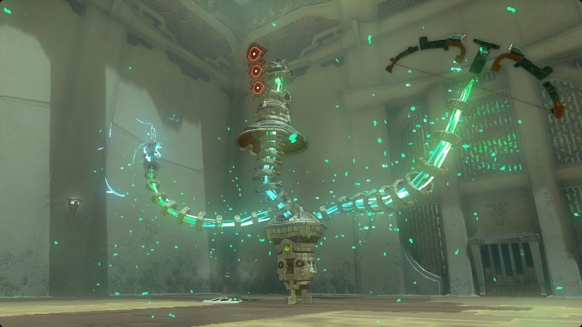 The Legend of Zelda: Tears of the Kingdom en konstruktion i Taunhiy Shrine.