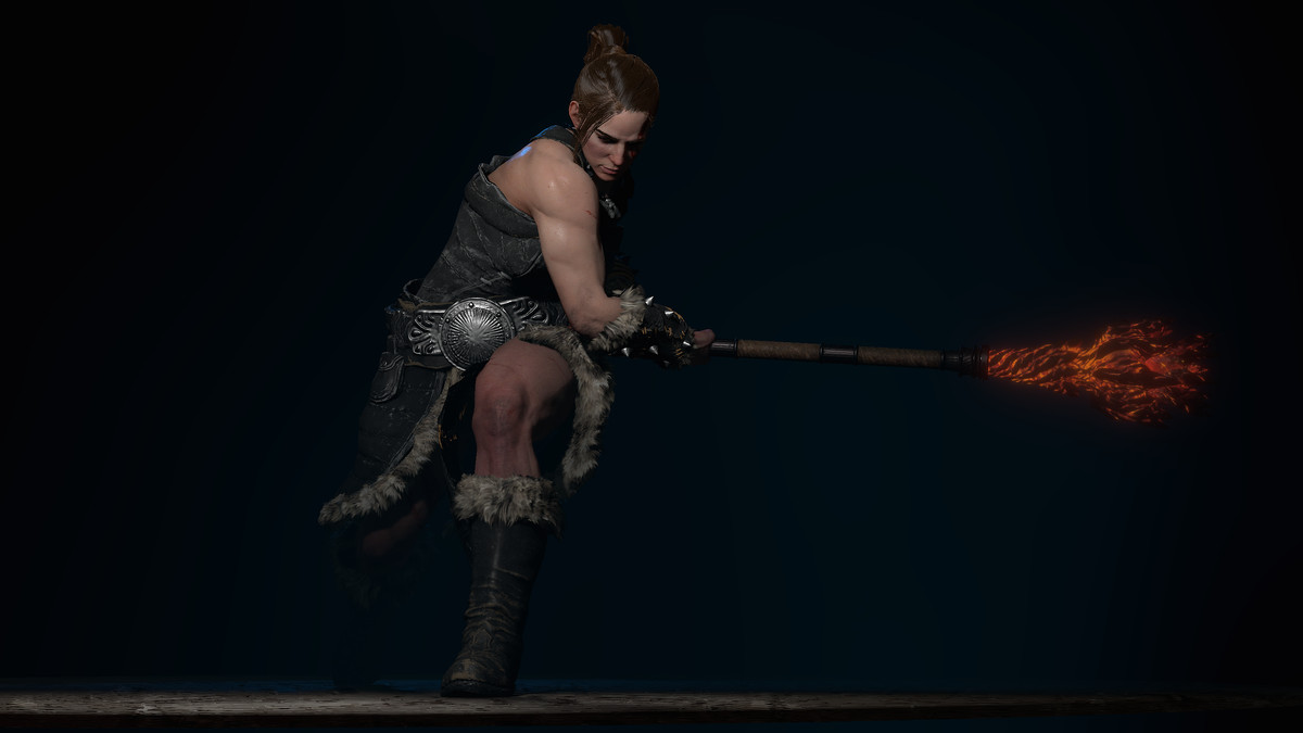 Diablo 4s barbar svingar sitt vapen i mörkret 