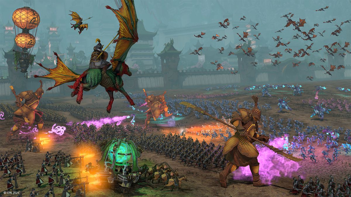 En armé av Cathay sluter led med Tzeentchs demoniska styrkor i Total War: Warhammer 3