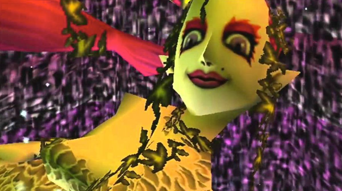 A close up of the Great Fairy from Zelda: Ocarina of Time, showing off her makeup