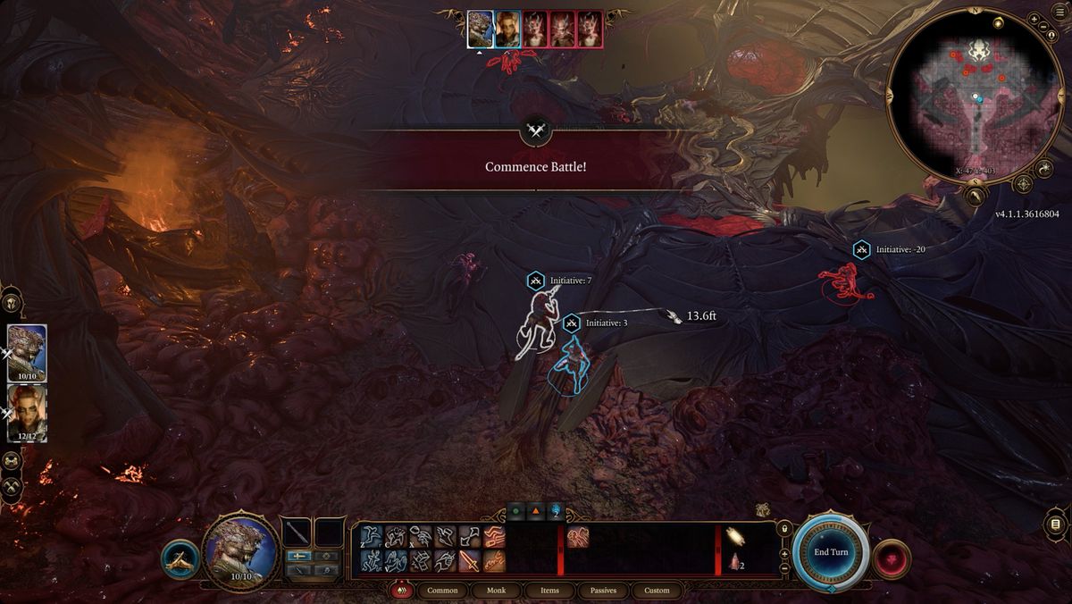 Baldur's Gate 3 skärmdump av spelaren som startar en turbaserad kamp mot några imps på en Illithid Nautiloid