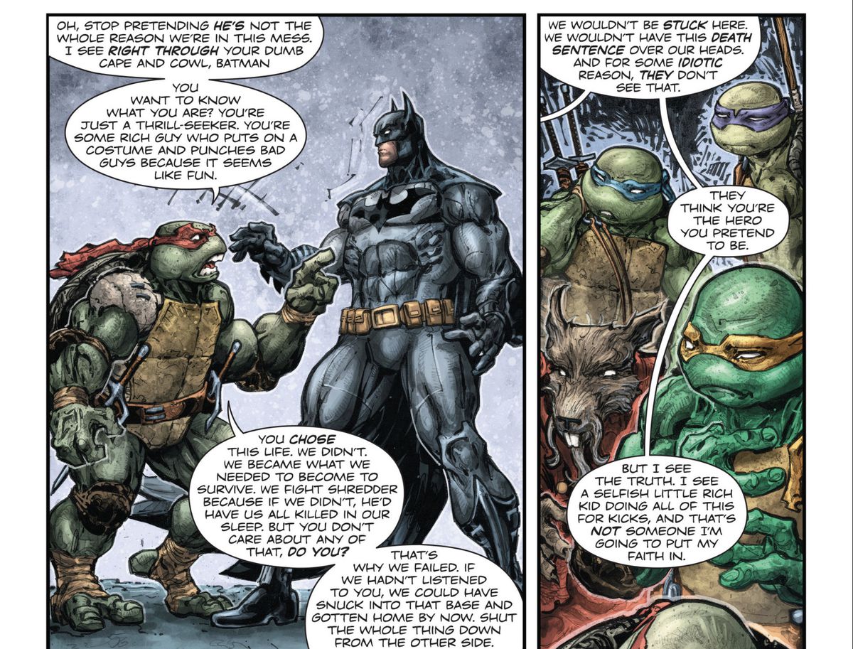 Rafael the Ninja Turtle anklagar argt Batman för att bara vara 