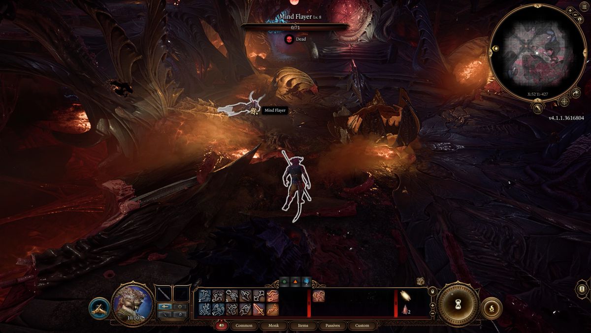 Baldur's Gate 3 skärmdump av en spelare på Nautiloid som undersöker en död illitid kropp