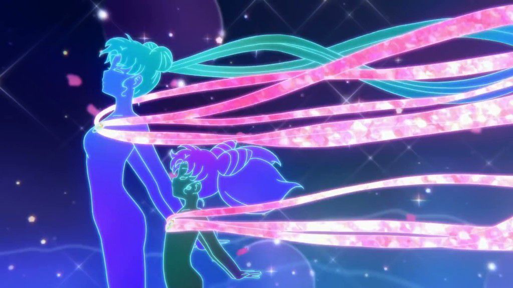 Usagi och Chibiusa förvandlas till Sailor Moon och Sailor Chibi Moon i Sailor Moon Eternal.