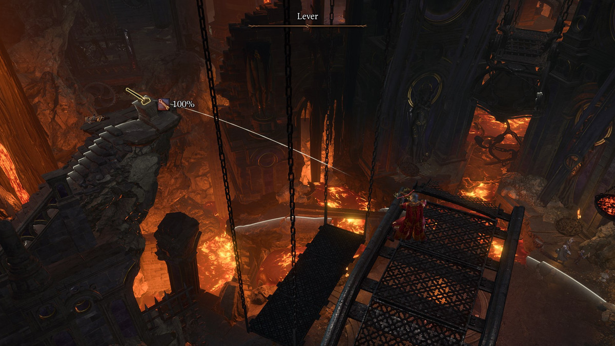 Spakar som styr en hängande plattform som kommer att leda till Adamantite Forge i Baldur's Gate 3.