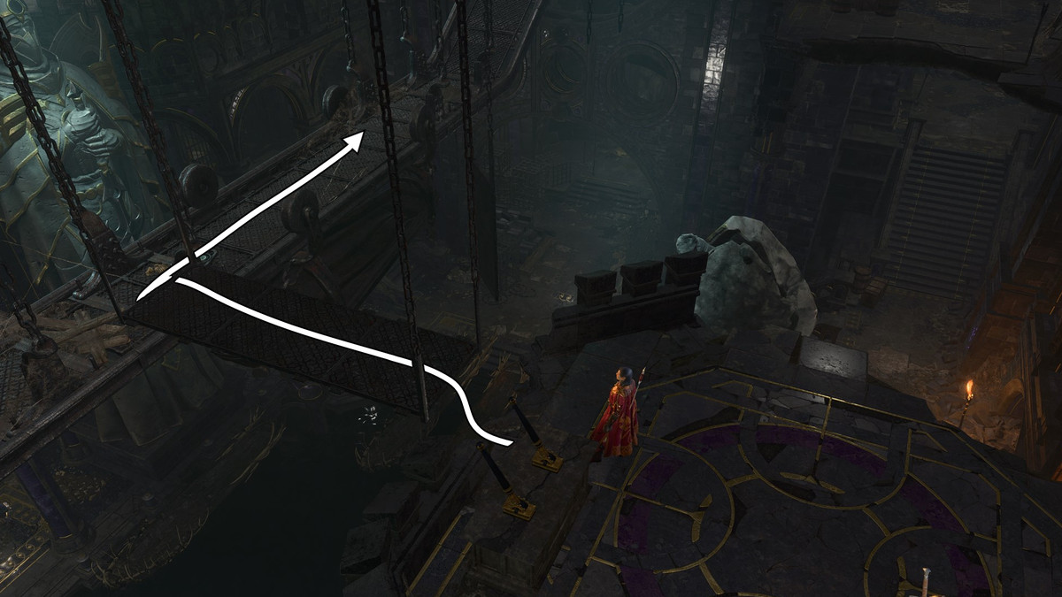 Transportbandsbana som leder till Adamantite Forge i Baldur's Gate 3