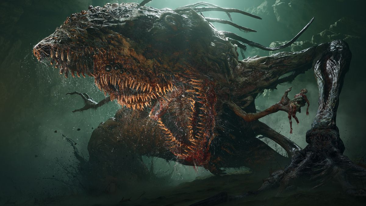 Ett enormt, ohyggligt, gnarigt, köttigt monster med massor av tänder i Lords of the Fallen