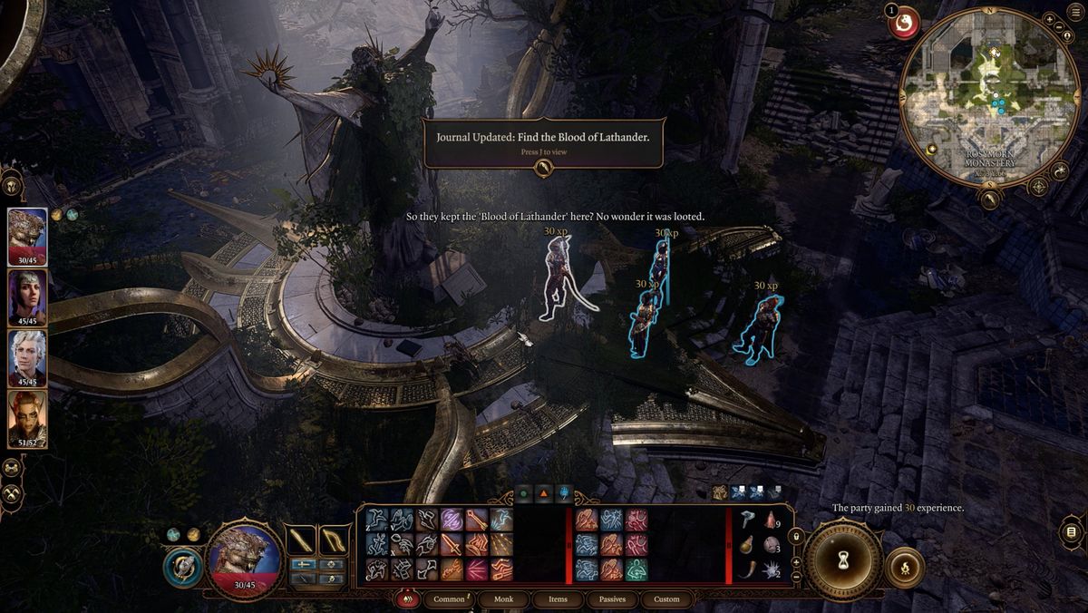 Baldur's Gate 3-spelare interagerar med plaketten på en staty av Lathander nära Githyanki Creche