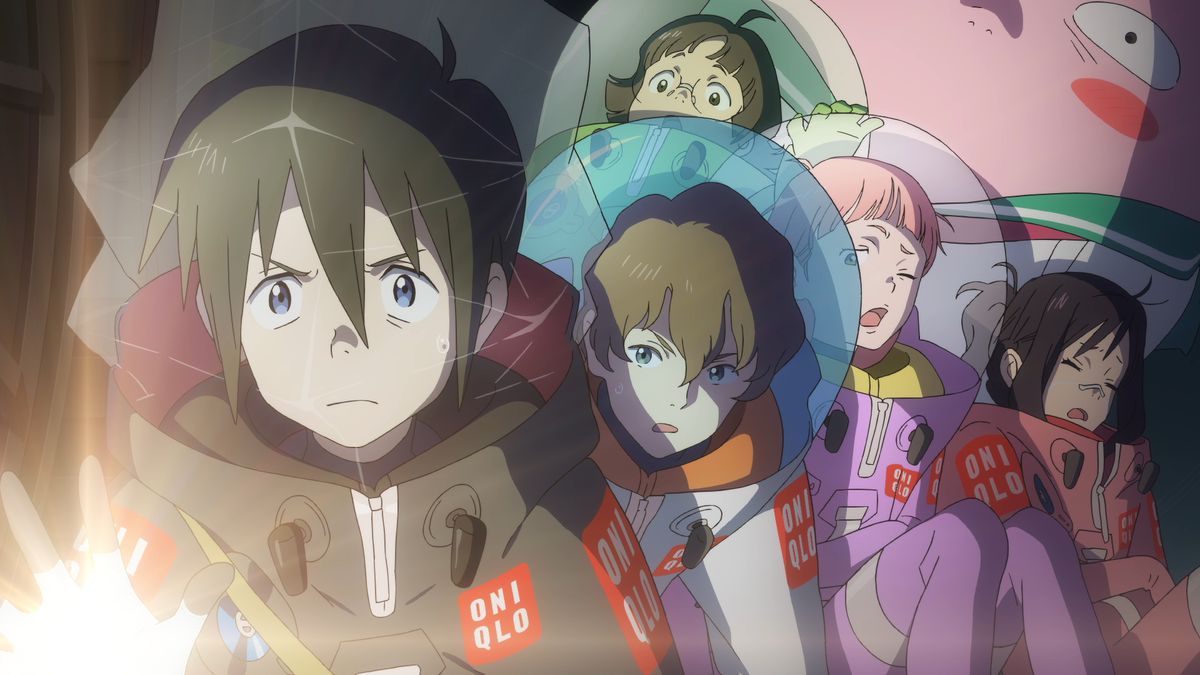 (L-R) Touya, Taiyo, Hiroshi, Nasa, Mina, and Anshinkun in The Orbital Children.