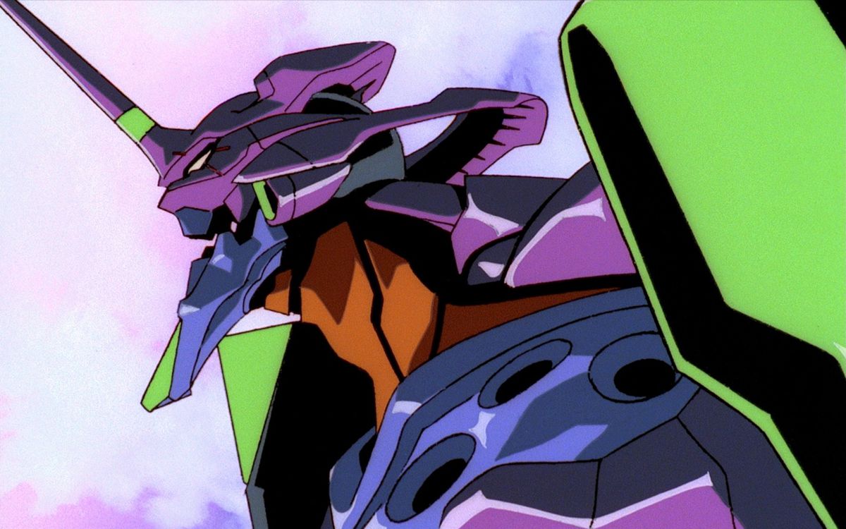 A close-up shot of the Eva Unit-01 from Neon Genesis Evangelion