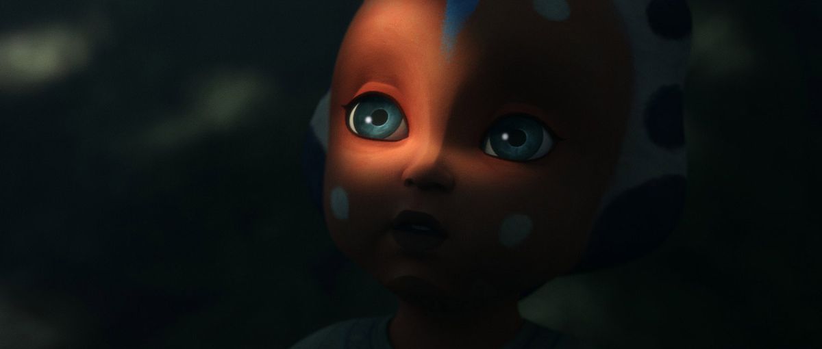En närbild av en bebis Ahsoka
