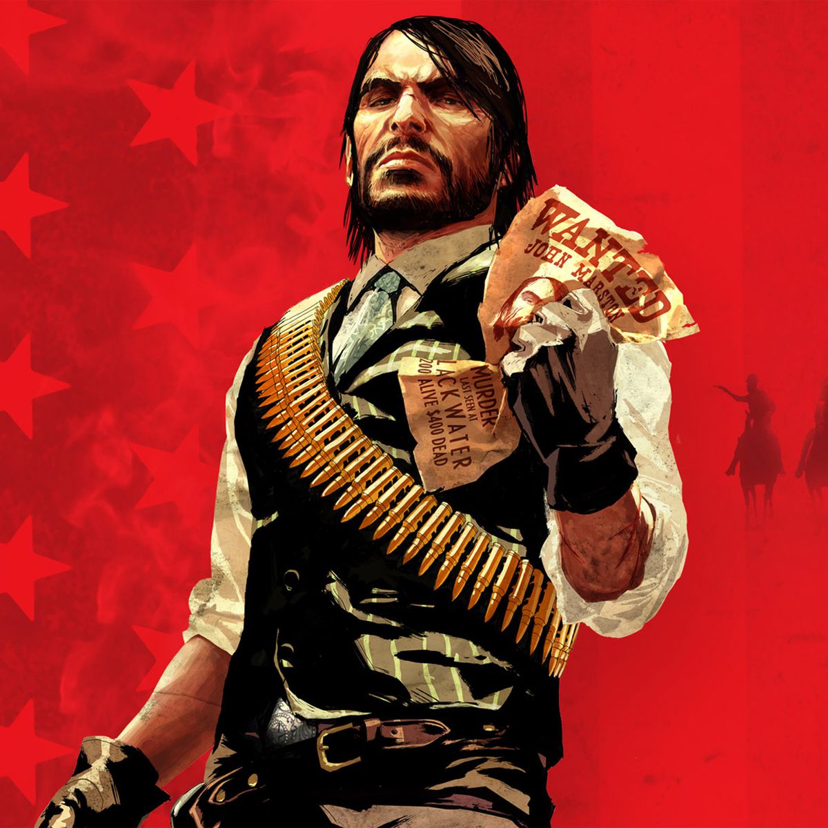 John Marston håller upp en handfull sedlar i nyckelkonst för Red Dead Redemption.