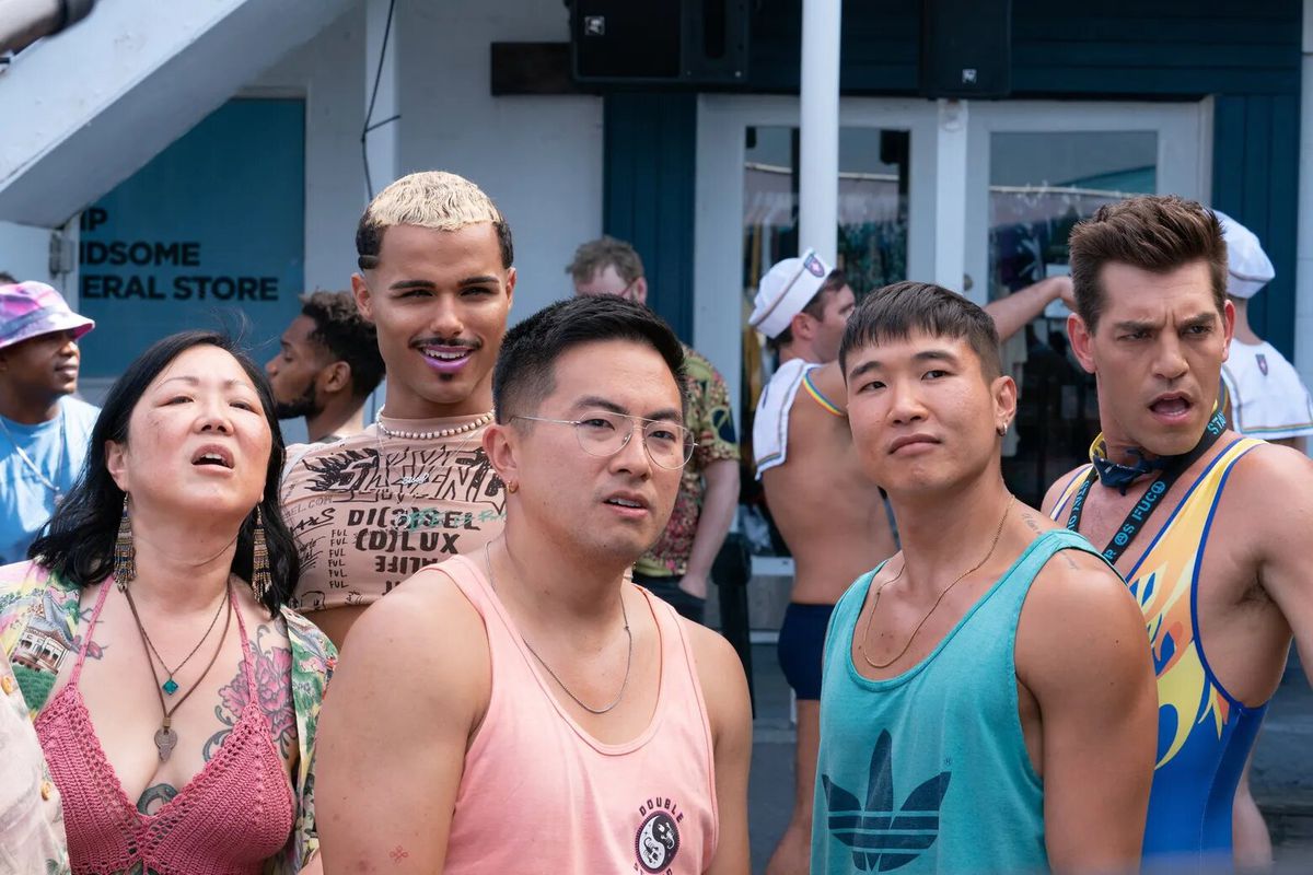 Margaret Cho, Tomas Matos, Bowen Yang, Joel Kim Booster och Matt Rogers i Fire Island.