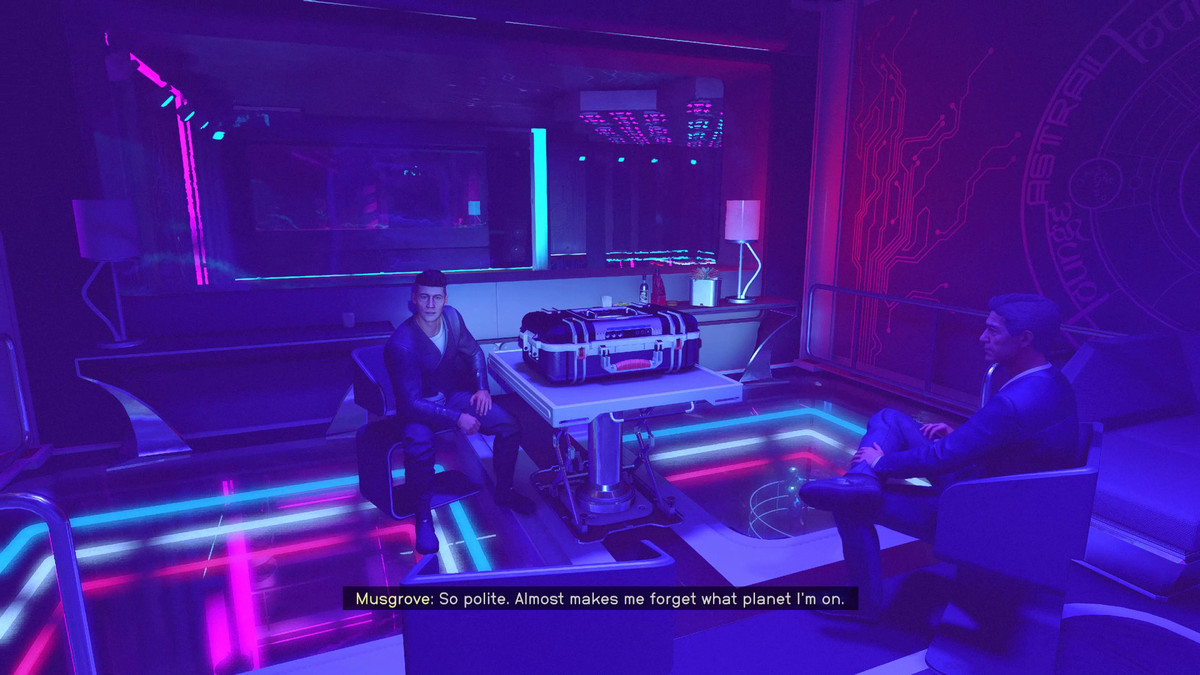 The player attends the sale in the Astral Lounge in Starfield