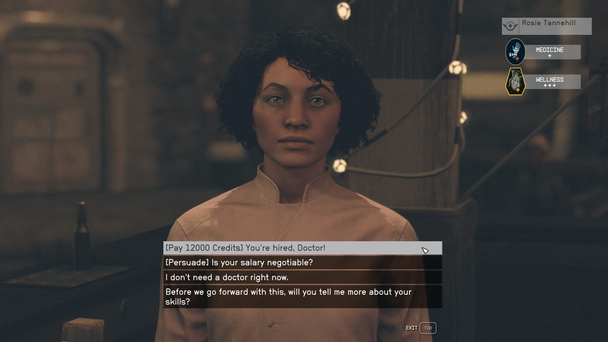 Rosie Tannehill talks to the player in Starfield