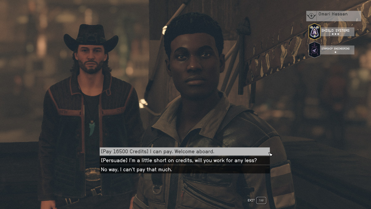 Omari Hassan talks to the player in Starfield