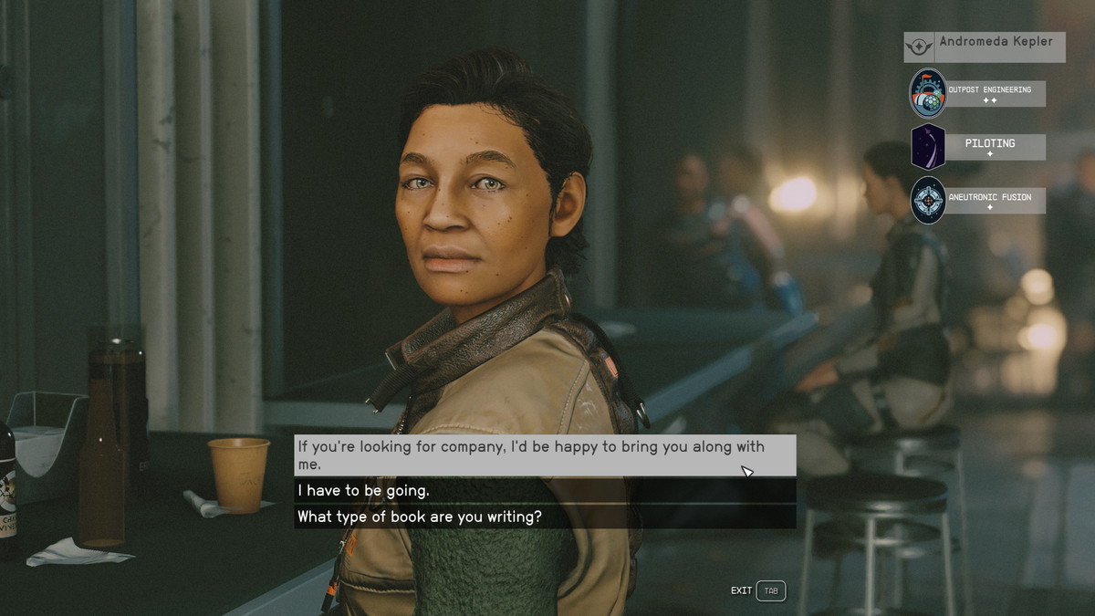 Andromeda talks to the player in Starfield