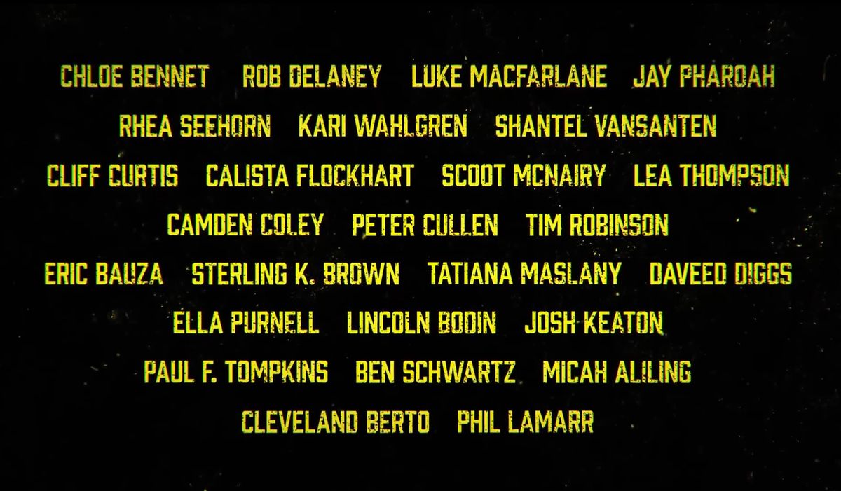A screencap from the trailer for season 2 of Prime Video’s animated series Invincible, featuring the names of 26 actors who are joining the cast