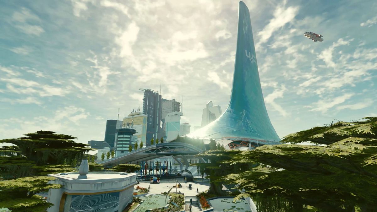 En reklamskärmdump av New Atlantis i Starfield.