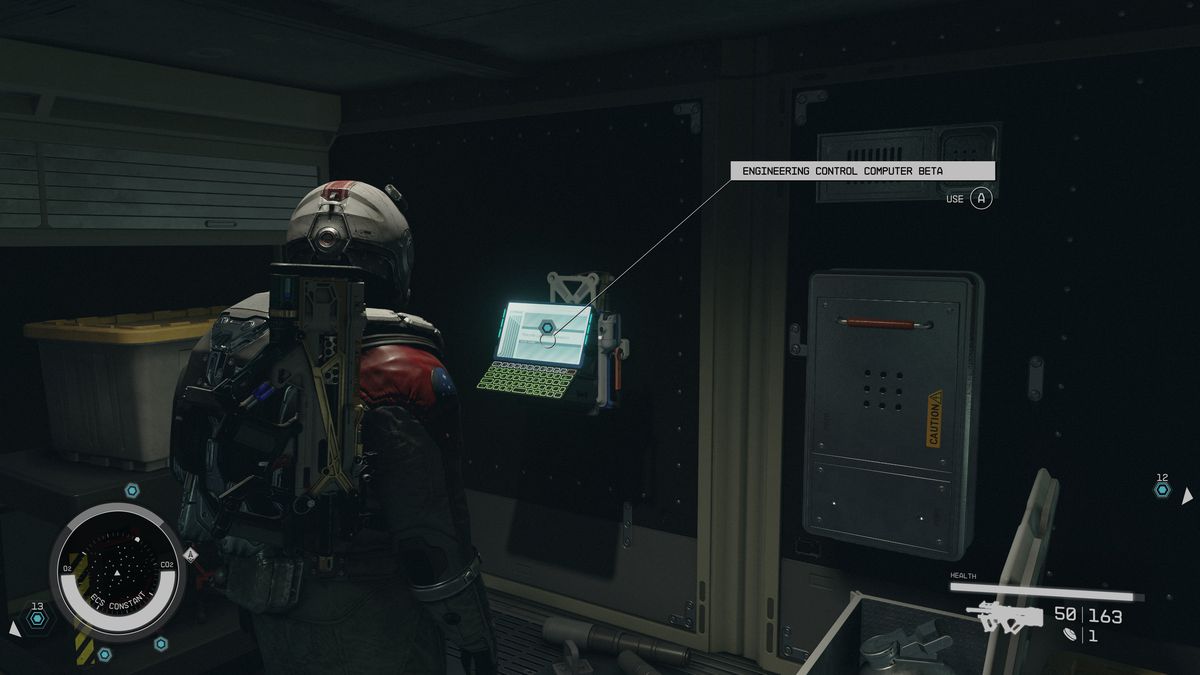 An explorer approaches a computer on the ECS constant during the First Contact mission in Starfield.