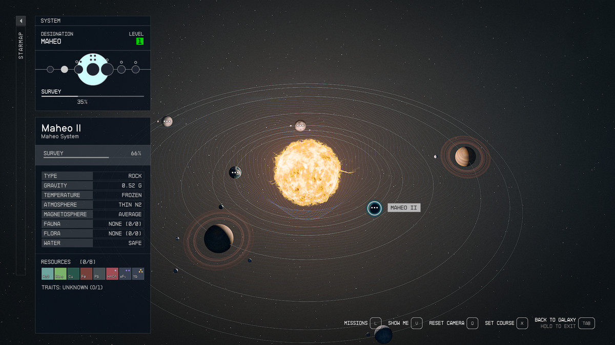 En systemskärmdump som visar Maheo II i Starfield