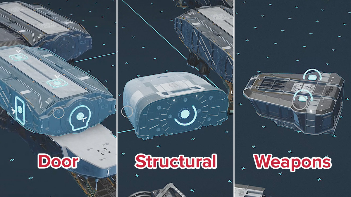 Starfield’s Ship Builder’s three kinds of attachment points.