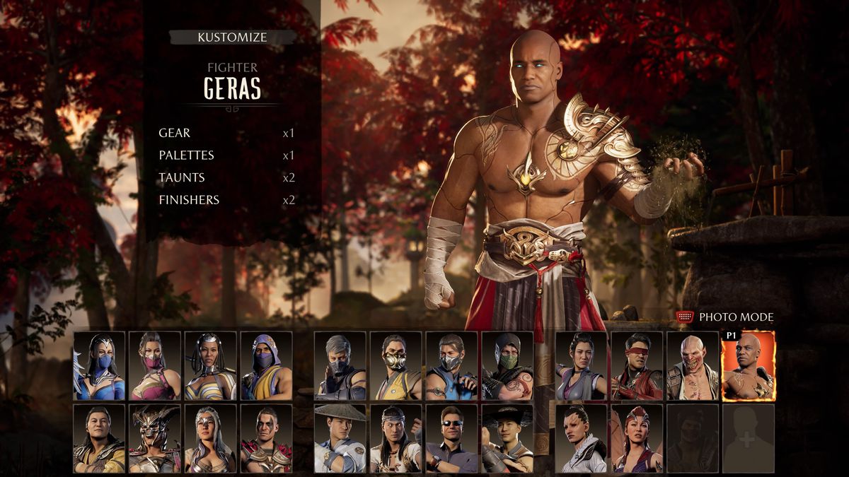 Geras holds a bunch of sand in his hand in Mortal Kombat 1