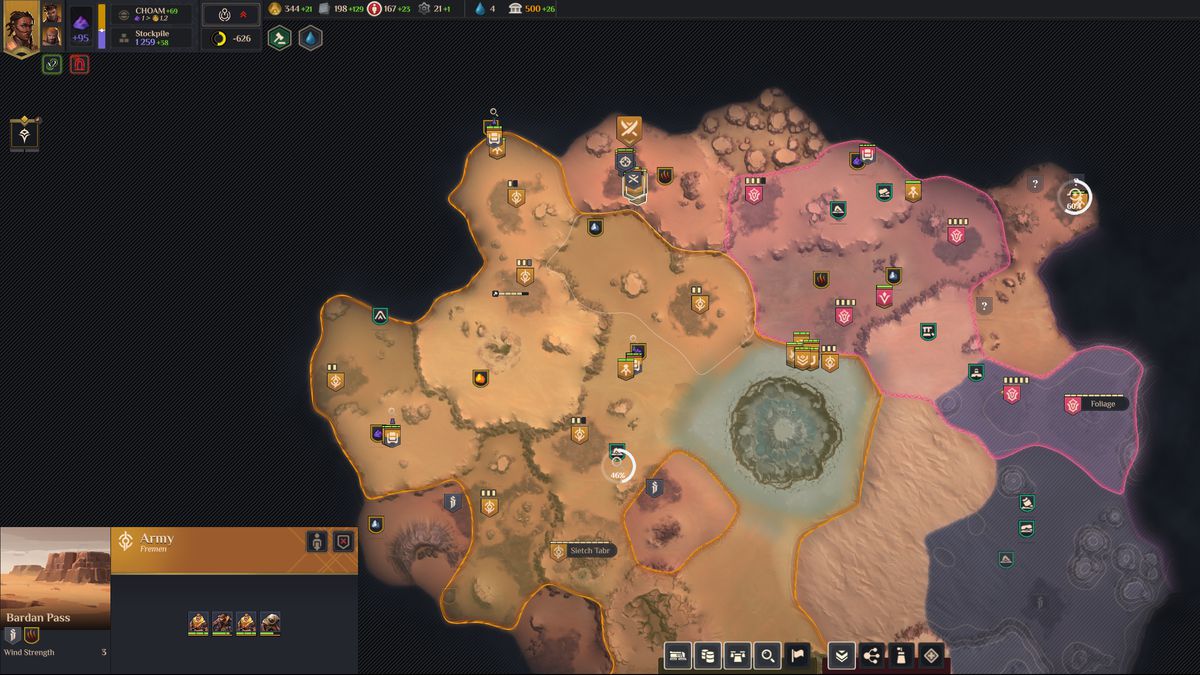 En skärmdump av kartöversikten i Dune: Spice Wars