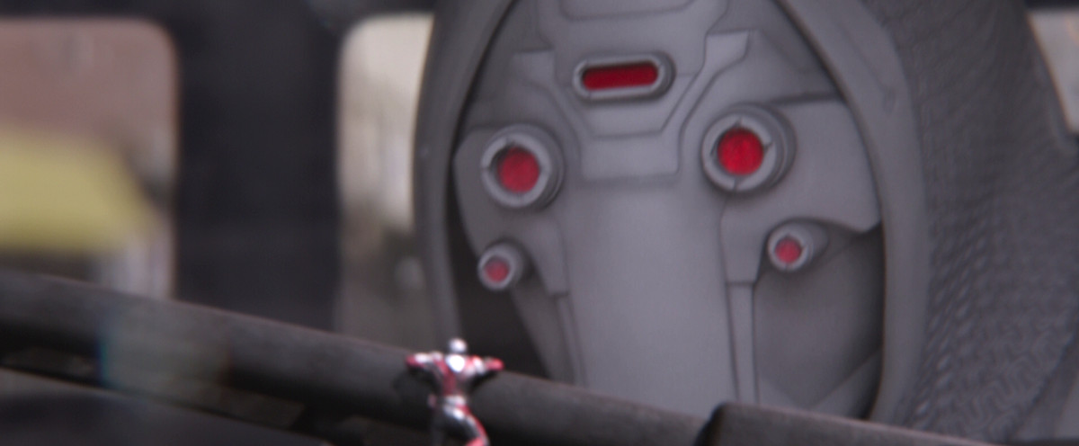 Ant-Man climbs up Ghost’s arm in Ant-Man and the Wasp