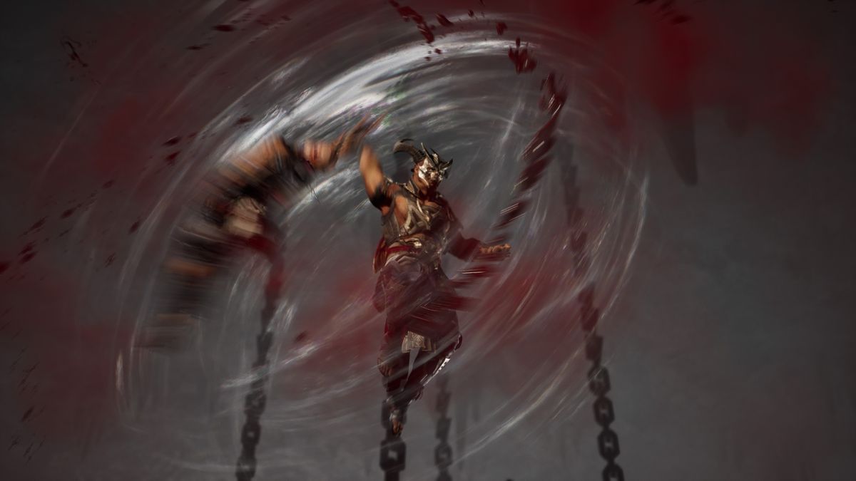 General Shao snurrar en fiende i Mortal Kombat 1