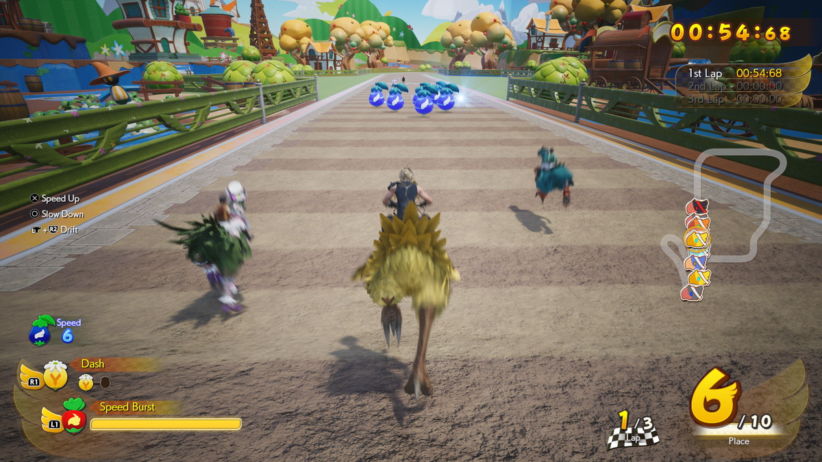Cloud kör en chocobo i ett färgglat racingspel i Mario Kart-stil i Final Fantasy 7 Rebirth