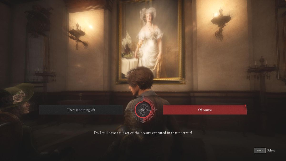 The player is speaking to a woman who asks if she still has a flicker of her beauty.
