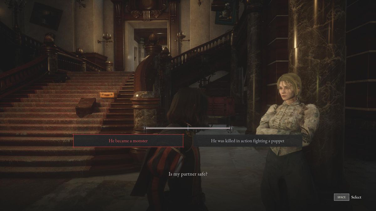 The player is talking to a blonde-haired woman.