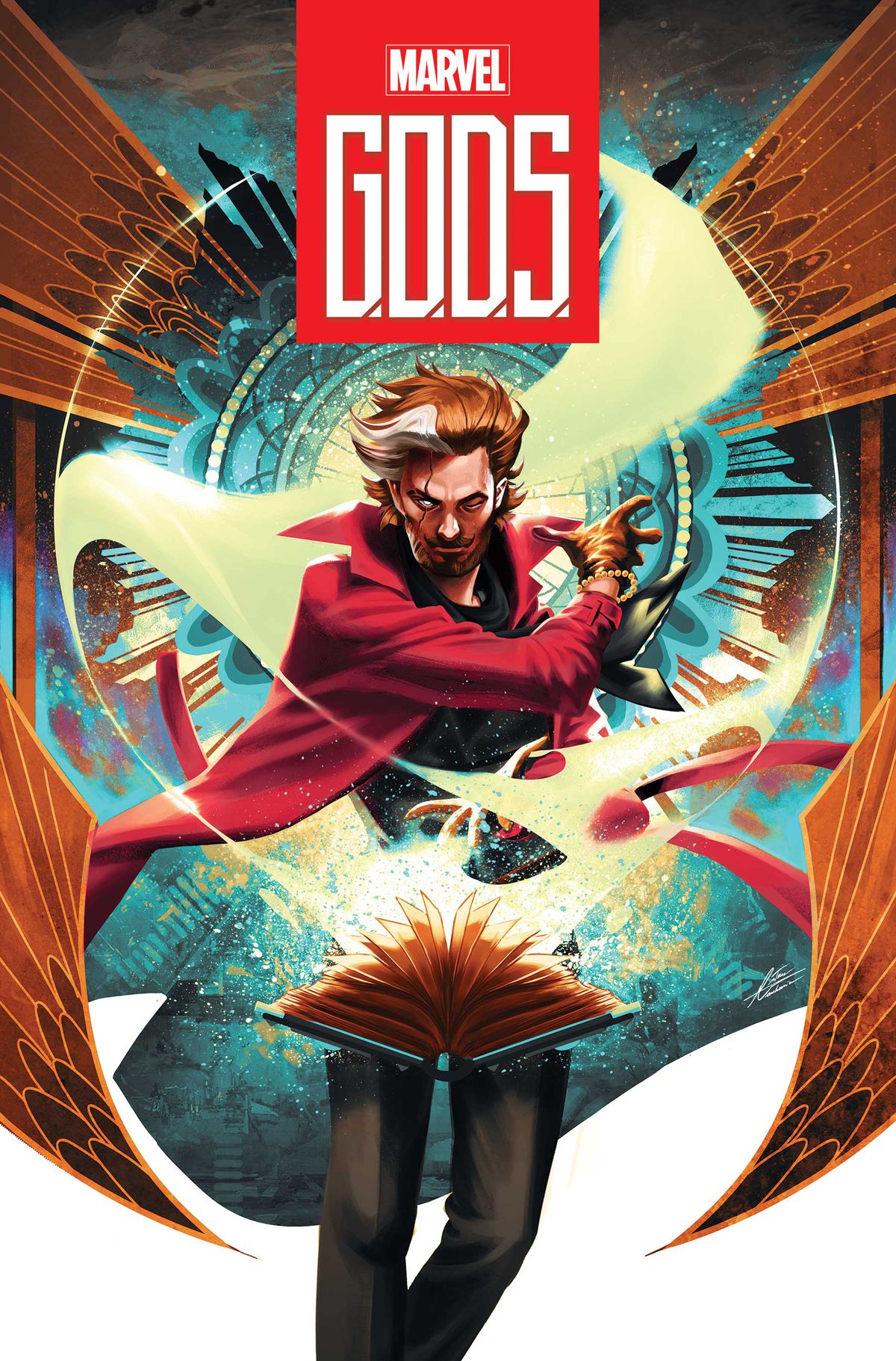 Wyn gör några coola magiska grejer på omslaget till GODS #1 (2023).