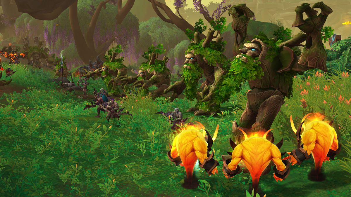 Eldelementaler och treanter slåss i Emerald Dream, ett mystiskt naturrike i World of Warcraft