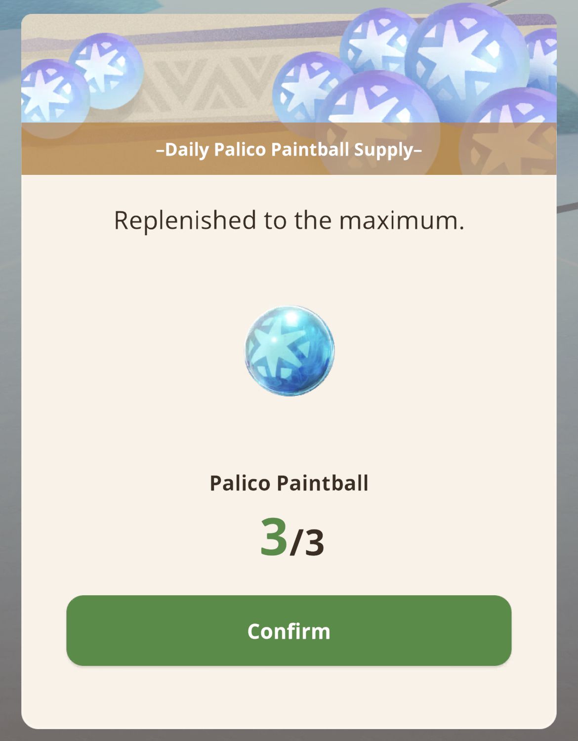 En blå Palico Paintball-meny i Monster Hunter Now