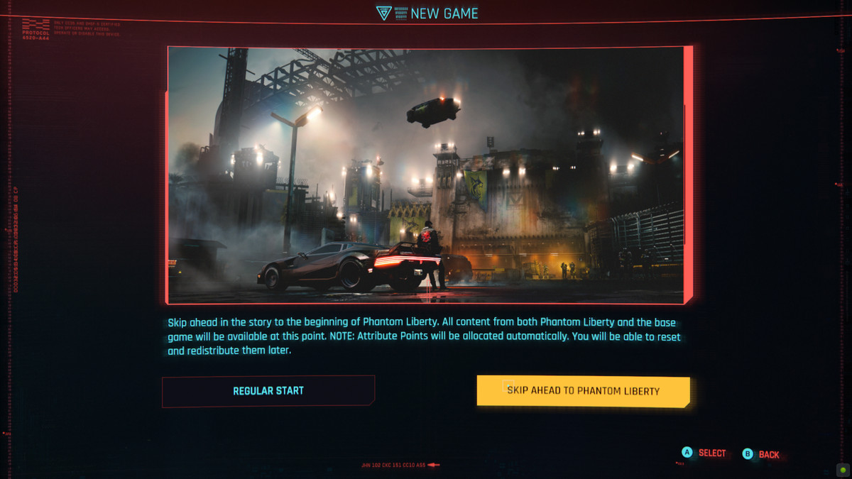 Cyberpunk 2077 hoppar vidare till Phantom Liberty-alternativet för nytt spel