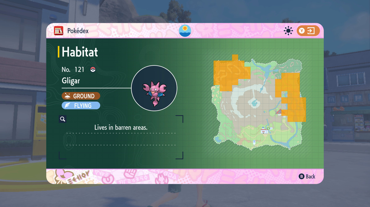 En karta som visar var man kan hitta Gligar i Pokémon Scarlet