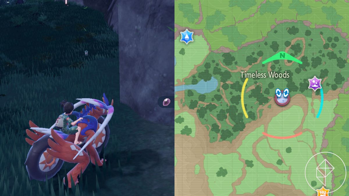 En delad karta som visar var man kan hitta en Dusk Stone i Kitakami i Pokémon Scarlet and Violet: The Teal Mask
